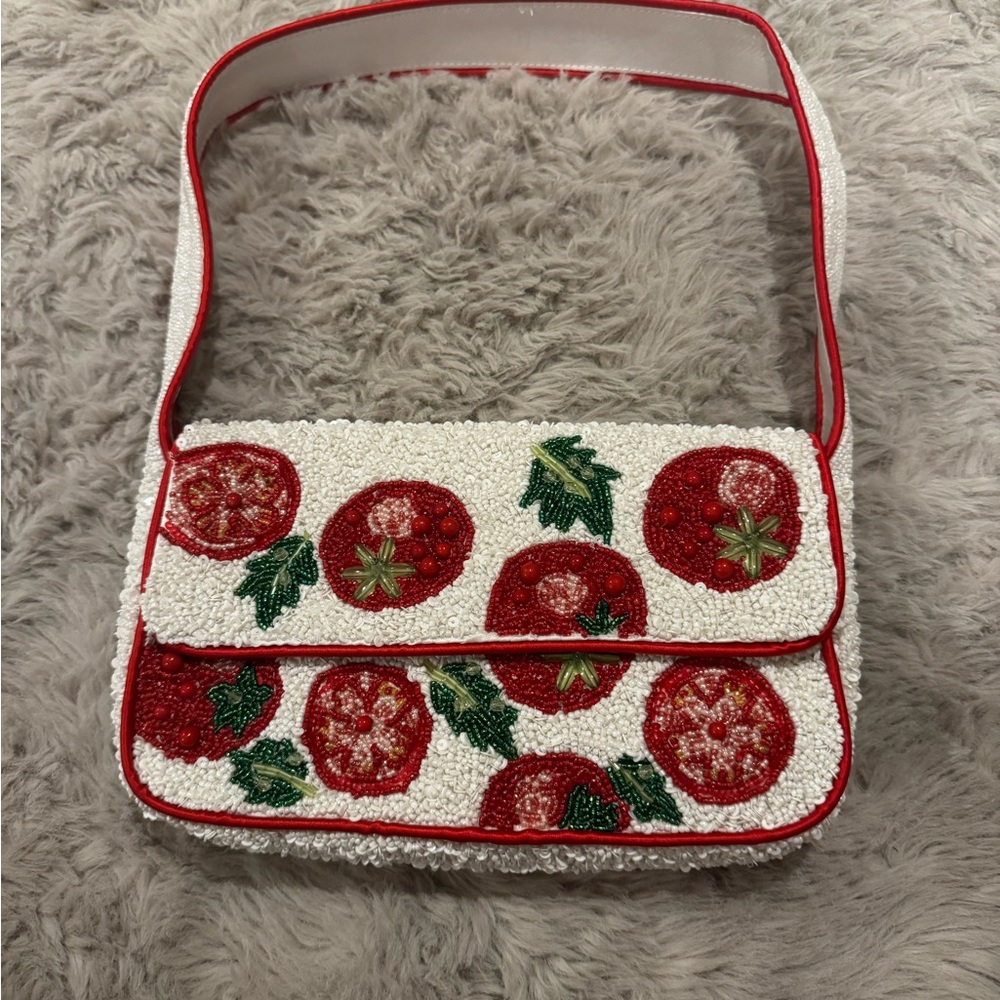 Beaded Tomato Design Shoulder Bag